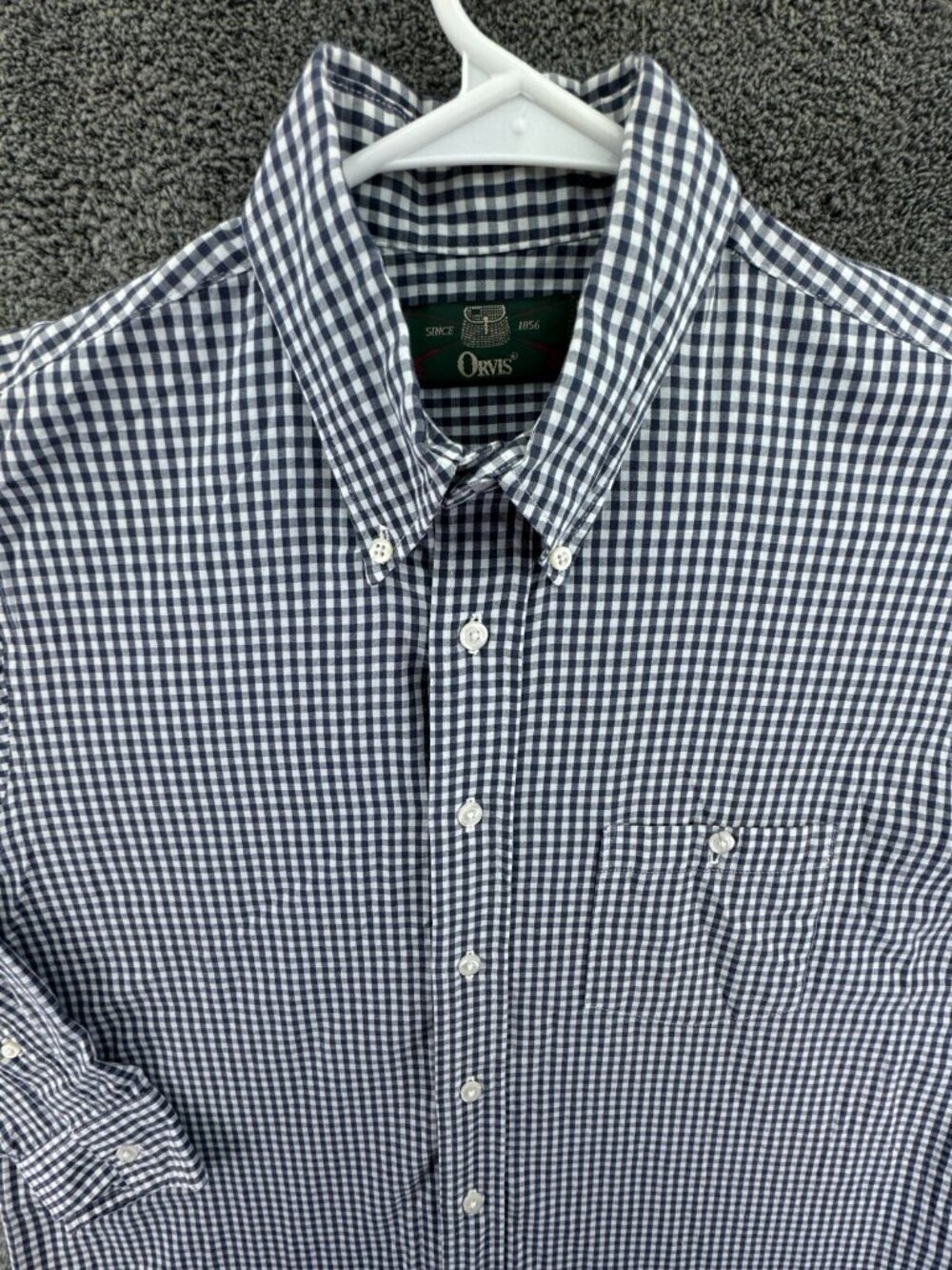 Orvis Blue White Check Button Up Shirt Long Sleeve Cotton Blend Medium USA Made